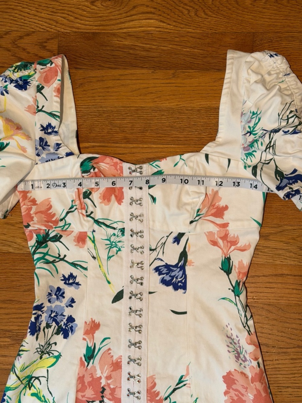 Urban Outfitters White Mini Dress with Coral & Blue Floral Print - Picture 9 of 9